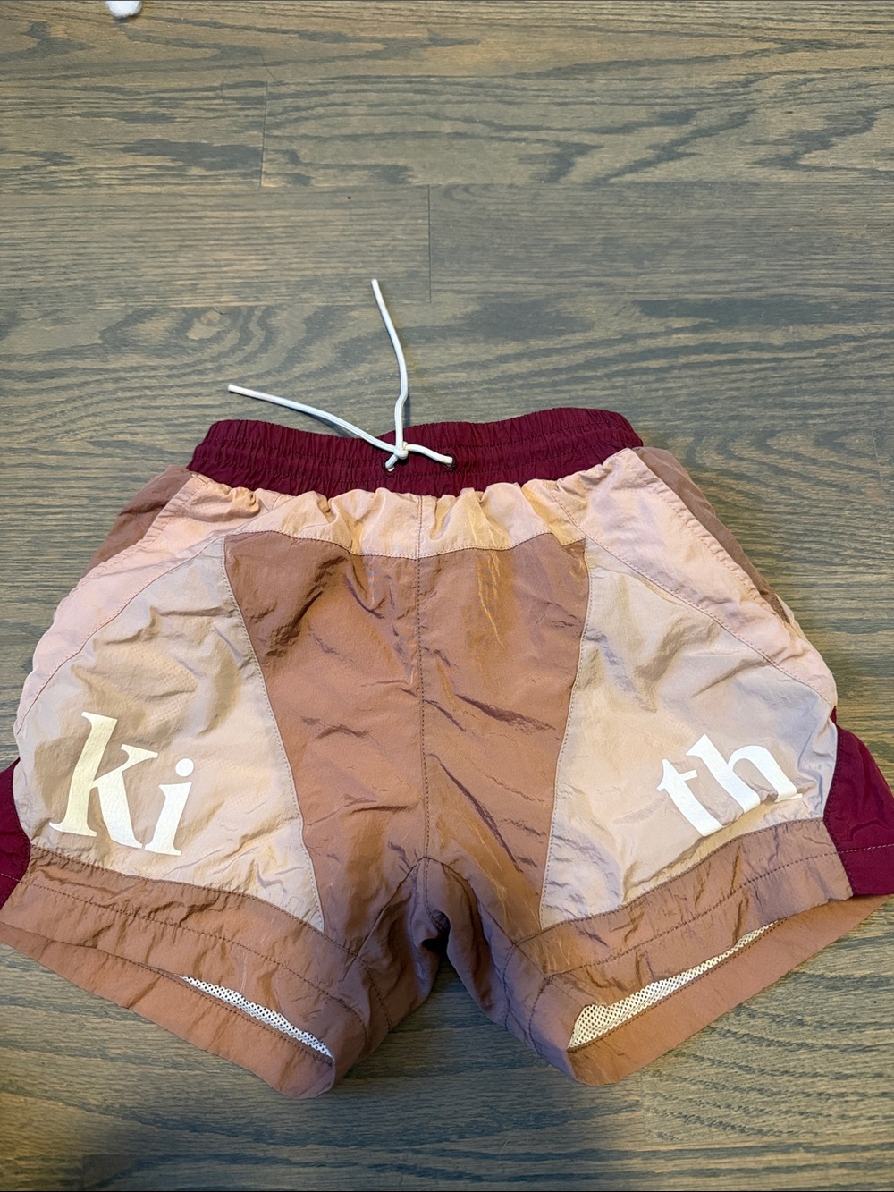 Kith Kids Colorblock Shorts in Maroon and Tan
